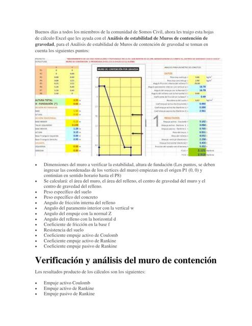 ANÁLISIS DE ESTABILIDAD MURO DE GRAVEDAD INDICACIONES