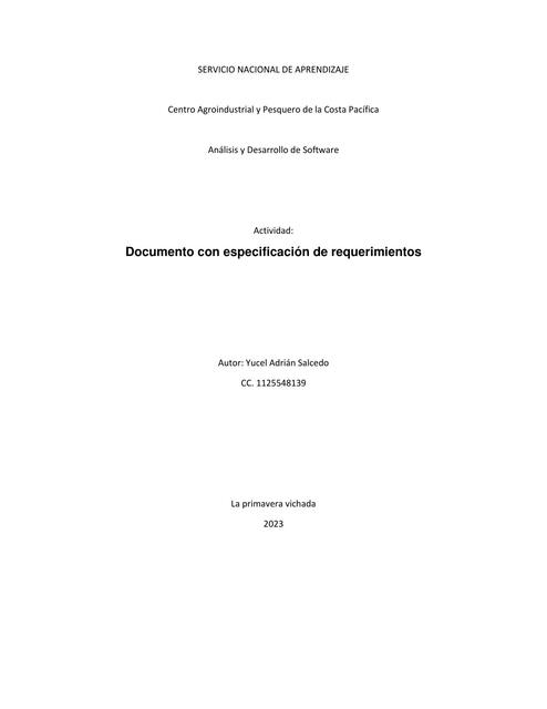 Documento con Especificación de Requerimientos