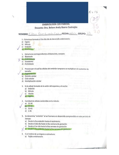 Examen embriología 1er parcial