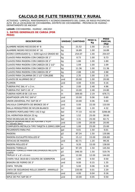 Calculo de flete terrestre y rural 