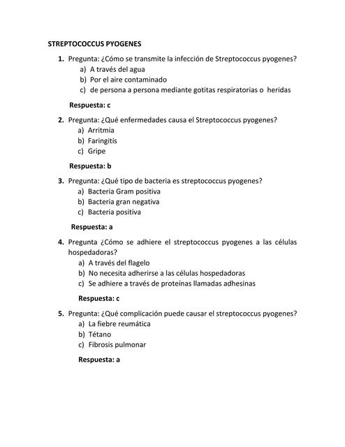 STREPTOCOCCUS PYOGENES cuestionario