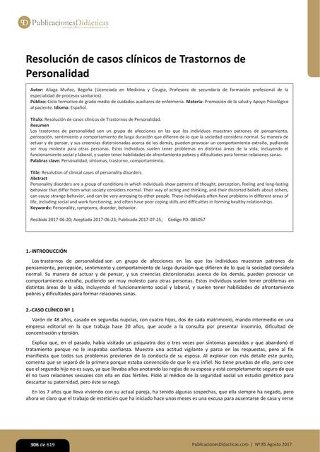 Resolucion de casos clinicos de trastornos de personalidad 