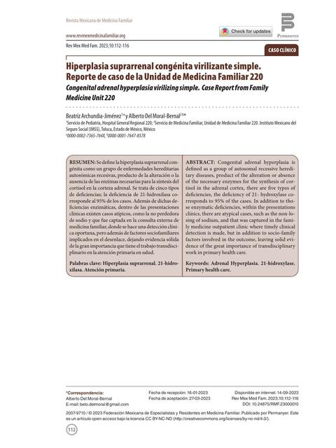 Hiperplasia suprarrenal congenita virilizante simp