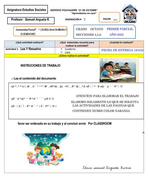 ESS SOCIALES OCTAVO GRADO PRIMER PARCIAL