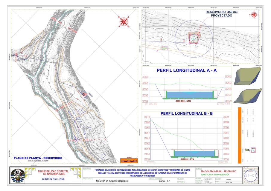 Plano de Sección Transversal Reservorio 