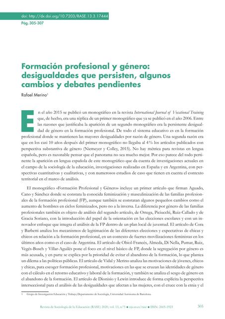 Formación profesional y género:  desigualdades que persisten, alguno cambios y debates pendientes 