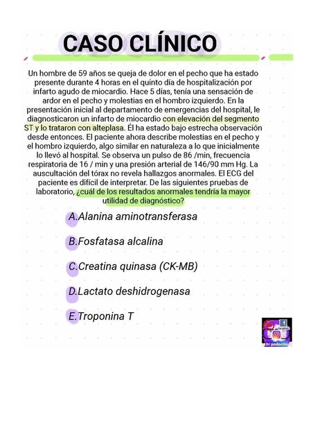 caso clinico IAM y enzimas cardiacas