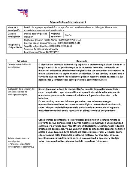 Entregable: Idea de investigación 1