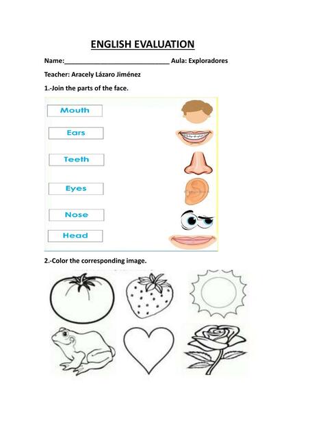 ENGLISH EVALUATION 3 años