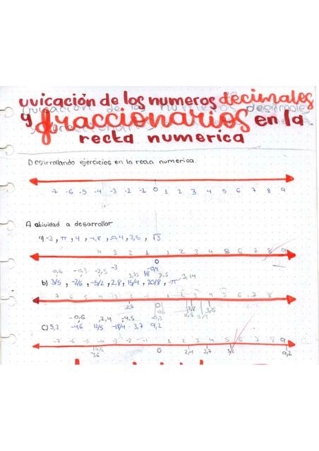 Ubicación de los Números Decimales y Fraccionarios en la Recta Numérica 