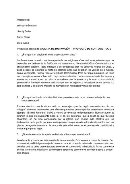 Preguntas acerca de la carta de motivacion 