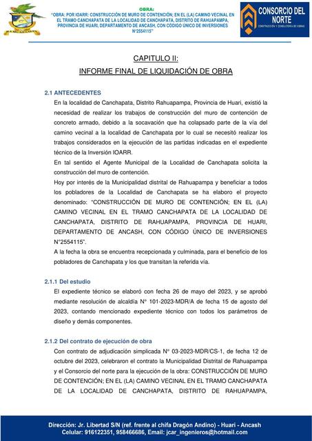 Informe final de liquidación de obra 