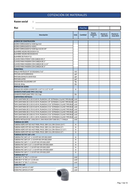 Cotizaciones de materiales 