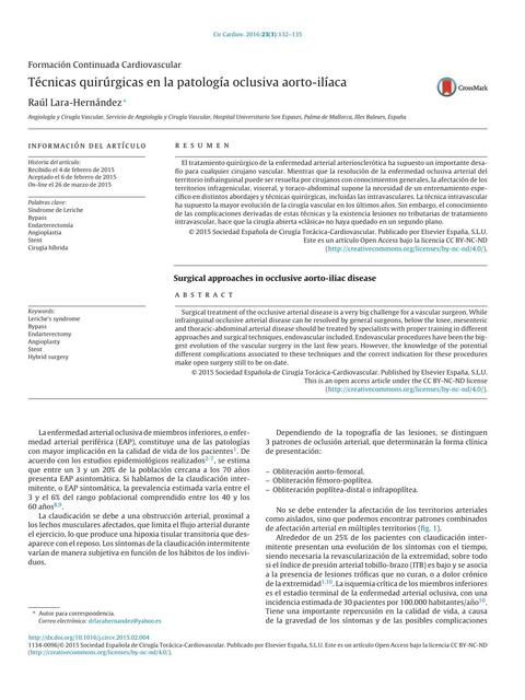 Técnicas quirúrgicas en la patología oclusiva aorto-ilíaca