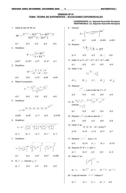 Teoria  de exponentes - ecuaciones exponenciales 