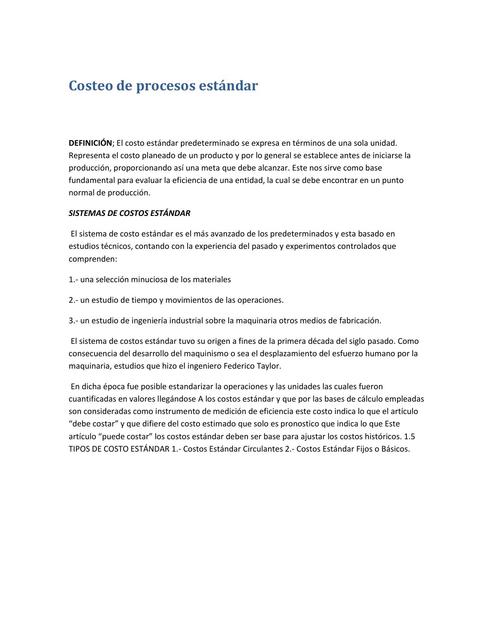 Costeo de procesos estándar