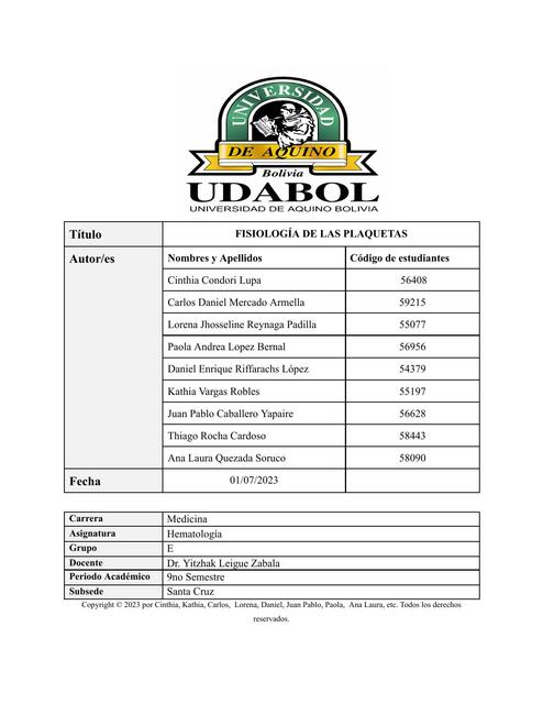 Fisiología de plaquetas Hematología