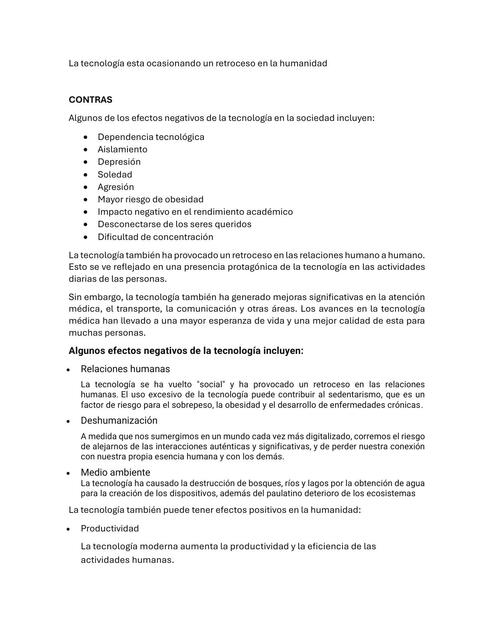 La Tecnología esta Ocasionando un Retroceso en la Humanidad 