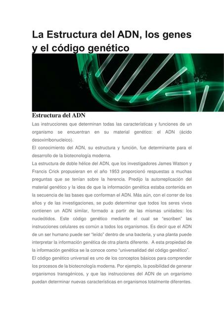 ADN ESTRUCTURA CODIGO GENETICO