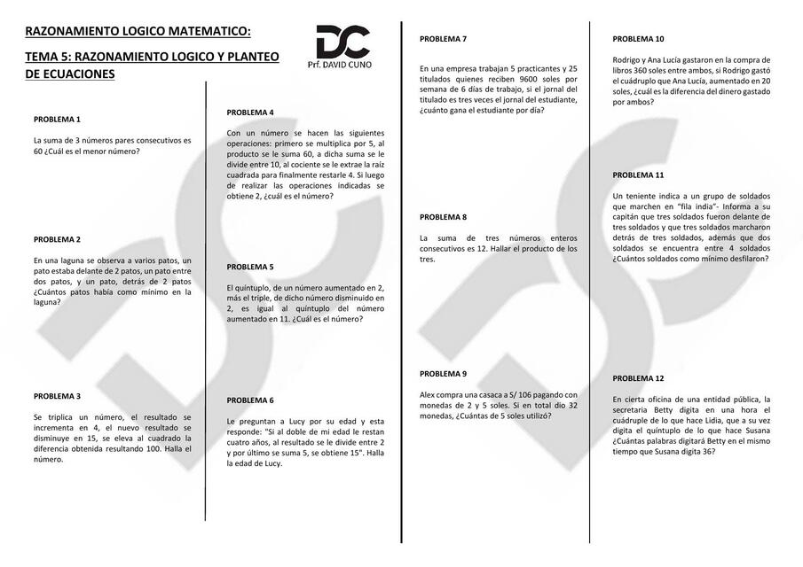 Tema 5: razonamiento lógico y planteo de ecuaciones