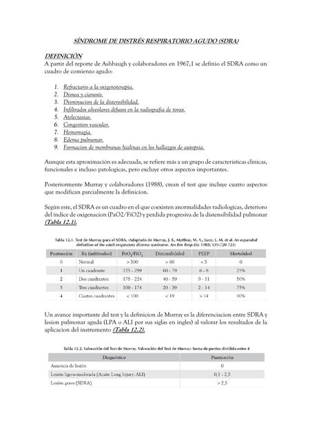 Síndrome de dificultad respiratoria aguda SDRA 