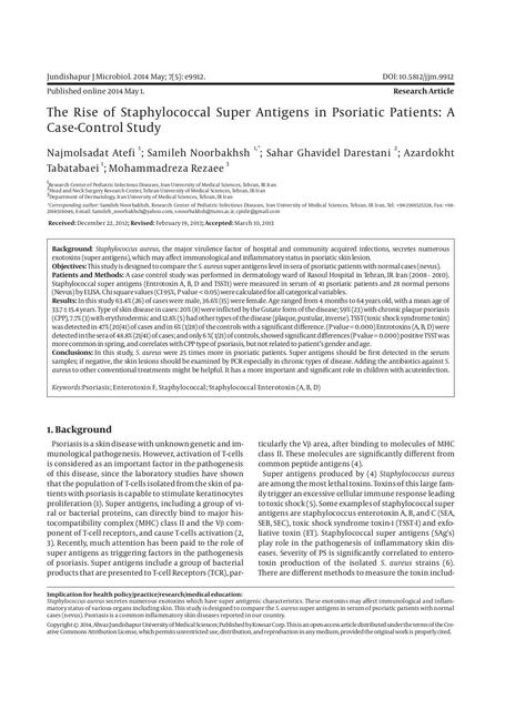 The Rise of Staphylococcal Super Antigens in Psoriatic Patients: A Case-Control Study