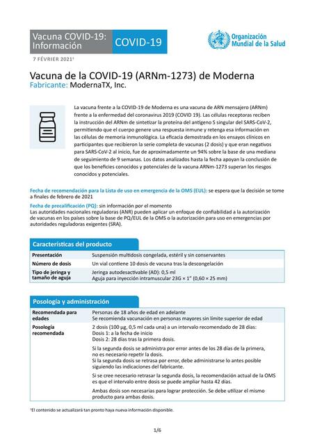 Vacuna de la COVID-19 (ARNm-1273) de Moderna