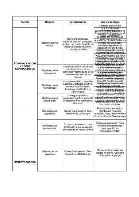 Tabla de Bacterias