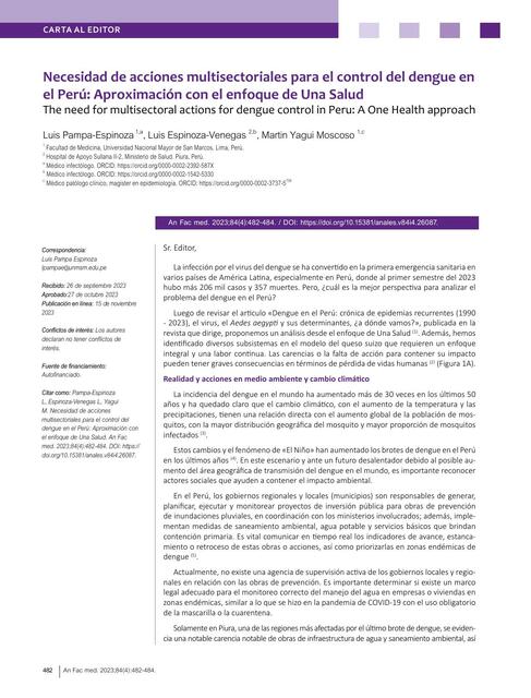 Necesidad de Acciones Multisectoriales para el Control del Dengue en el Perú 