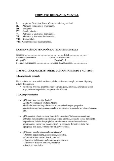 Formato de EXAMEN MENTAL