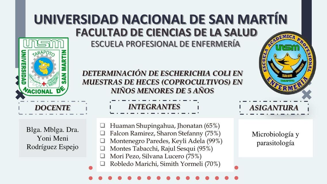 DETERMINACIÓN DE ESCHERICHIA COLI EN MUESTRAS DE HECES (COPROCULTIVOS) EN NIÑOS