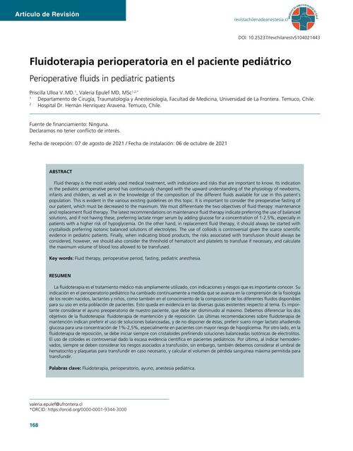 Fluidoterapia Perioperatoria en el Paciente Pediátrico 