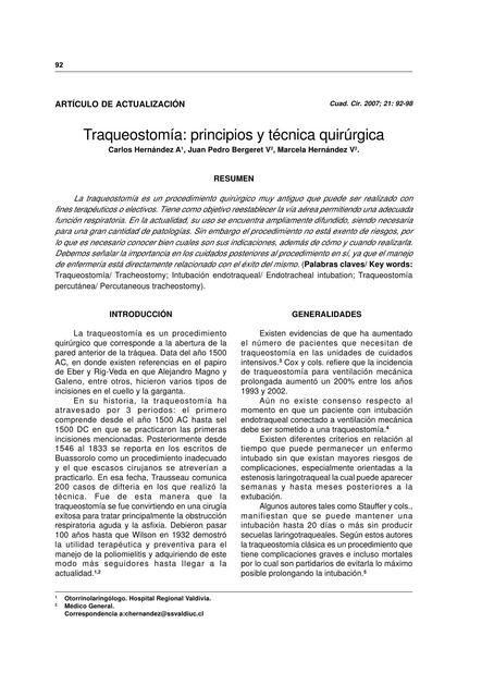 Traqueostomía: principios y técnica quirúrgica