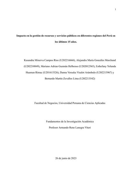 Impacto en la gestión de recursos y servicios públicos en diferentes regiones del Perú en los últimos 15 años