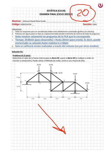 Estática examen final 