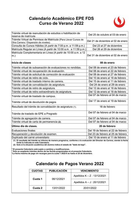 Calendario de Veran 0 EPE FDS