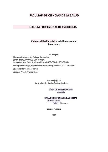 Violencia Filio Parental y su Influencia en lasEmociones