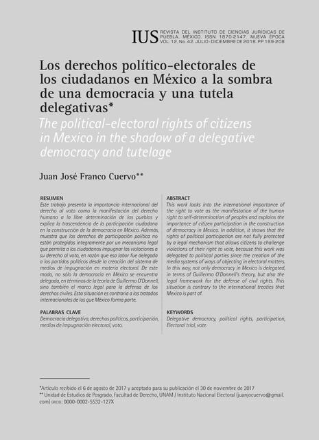 Los derechos político-electorales de los ciudadanos en México a la sombra de una democracia y una tutela delegativas 