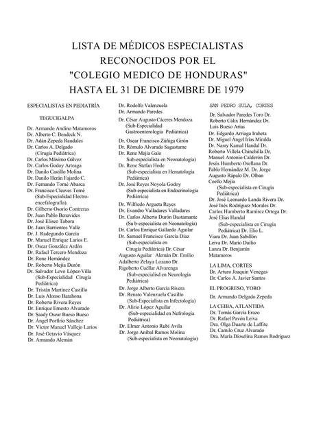 Lista de Médicos Especialistas 