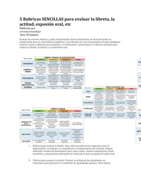 5 Rubricas SENCILLAS para evaluar la libreta