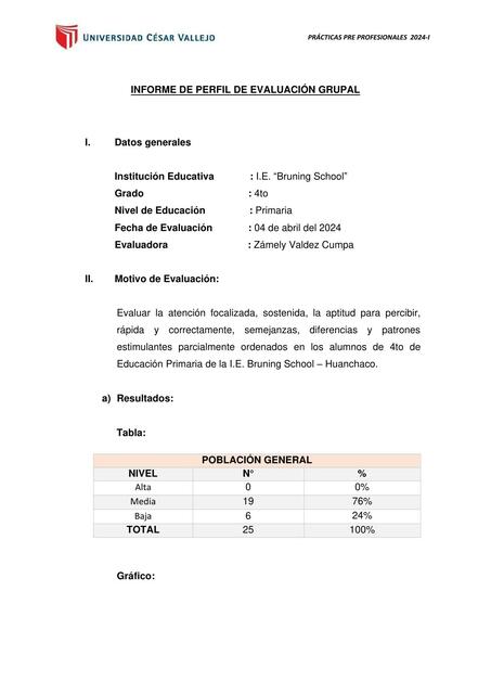 Informe de perfil de evaluación grupal