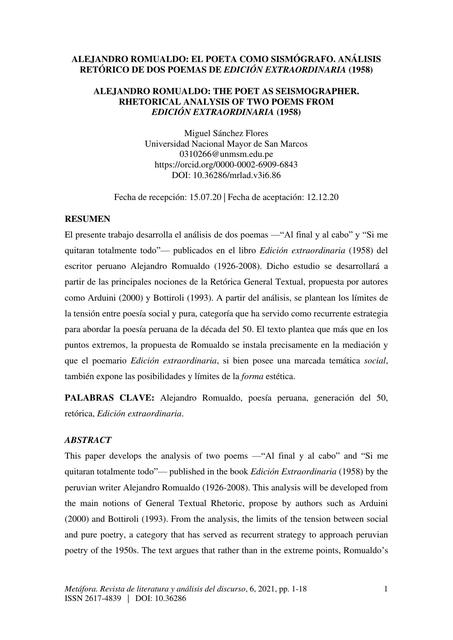 Alejandro Romualdo El poeta como sismógrafo el literato 2000 uDocz