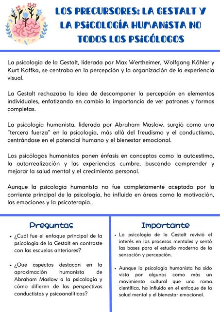 Los precursores: la Gestalt y la psicología humanista No todos los psicólogos