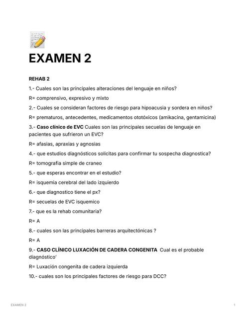 Examen clínico rehabilitación 