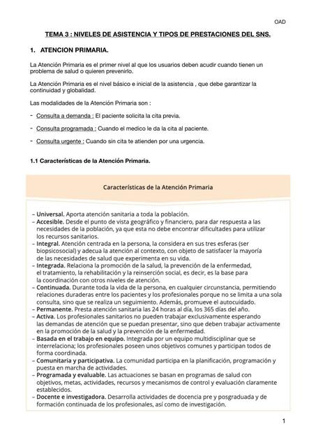 Niveles de Asistencia y Tipos de Prestaciones del SNS 