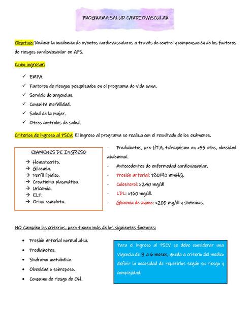 PROGRAMA SALUD CARDIOVASCULAR