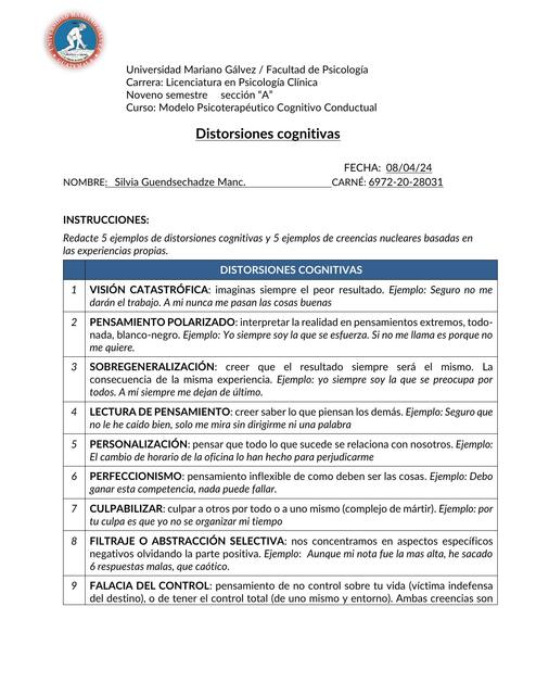 Tarea Distorsiones cognitivas