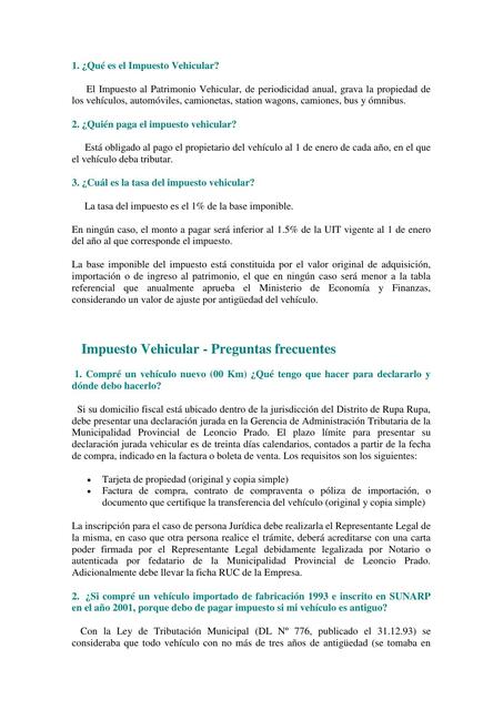 Caracteristicas del impuesto vehicular