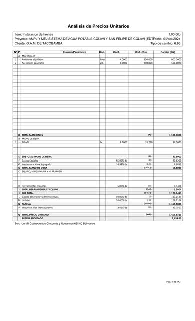 Análisis de Precios Unitarios 