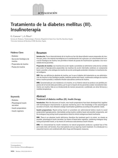 Tratamiento de la diabetes mellitus (III). Insulinoterapia